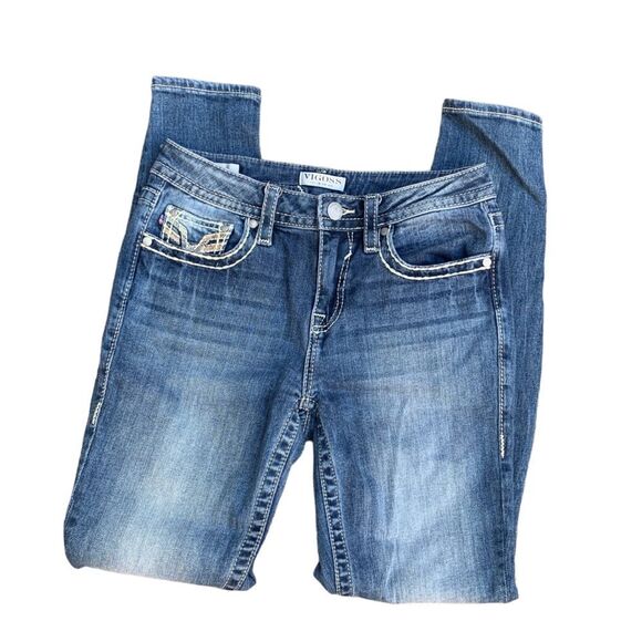 Vigoss Medium Wash Distressed Skinny Embroidered Jeans Women’s size 6 - Picture 7 of 13